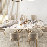 79" Modern Stone Top Rectangle Dining Table with Stainless Steel Trestle
