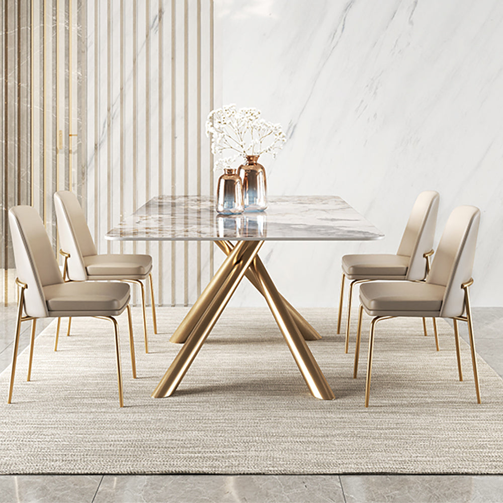 79" Modern Stone Top Rectangle Dining Table with Stainless Steel Trestle