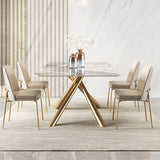 79" Modern Stone Top Rectangle Dining Table with Stainless Steel Trestle