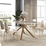 79" Modern Stone Top Rectangle Dining Table with Stainless Steel Trestle