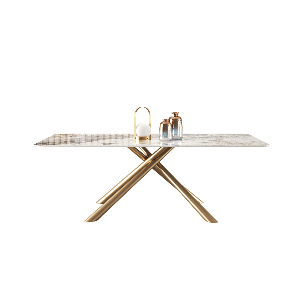 79" Modern Stone Top Rectangle Dining Table with Stainless Steel Trestle