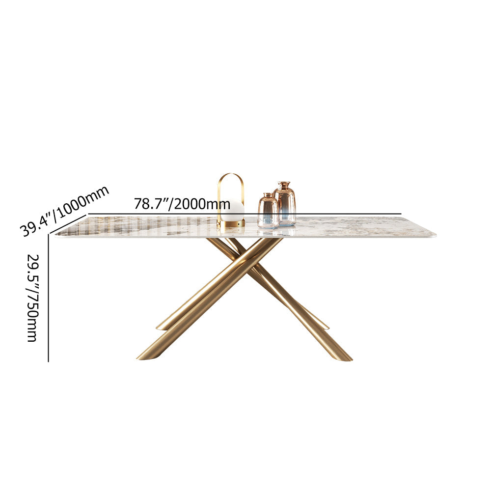 79" Modern Stone Top Rectangle Dining Table with Stainless Steel Trestle