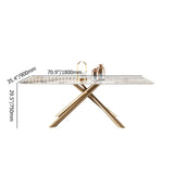 79" Modern Stone Top Rectangle Dining Table with Stainless Steel Trestle