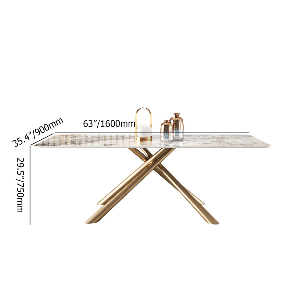 79" Modern Stone Top Rectangle Dining Table with Stainless Steel Trestle