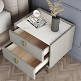 Modern 2 Drawers PU Leather Bedside Table Nightstand with Gold Metal Legs