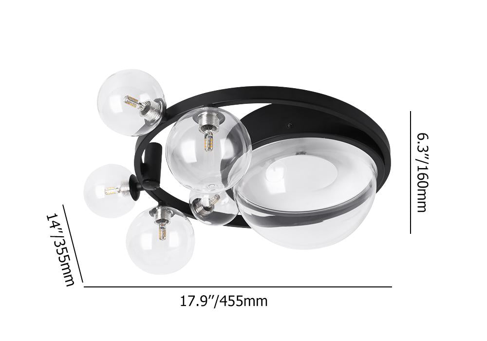 Modern 6 Light LED Black Geometric Bubble Flush Mount Ceiling Light with Glass Shade