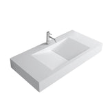 Glossy White Wall-Mount Floating Sink Solid Surface Stone Resin Bathroom V-Shaped Sink