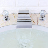 Deck Mount Widespread Waterfall 2 Crystal Handle Bathroom Sink Faucet Solid Brass