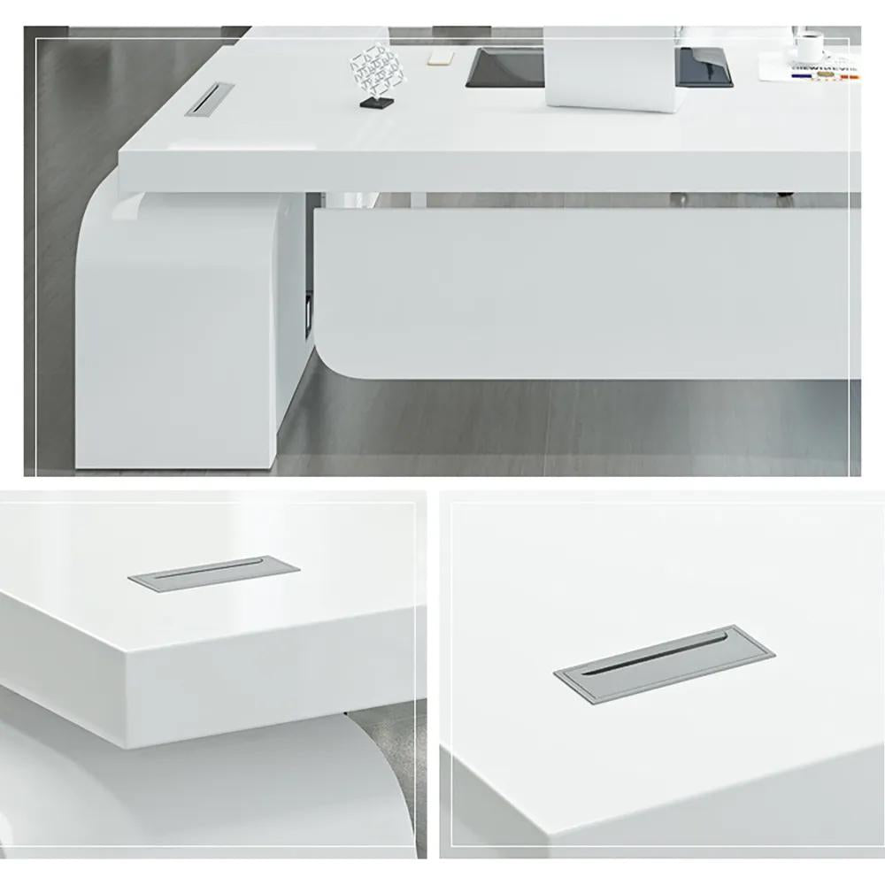 L-shaped Modern Executive Desk with Ample Storages Right Hand in White