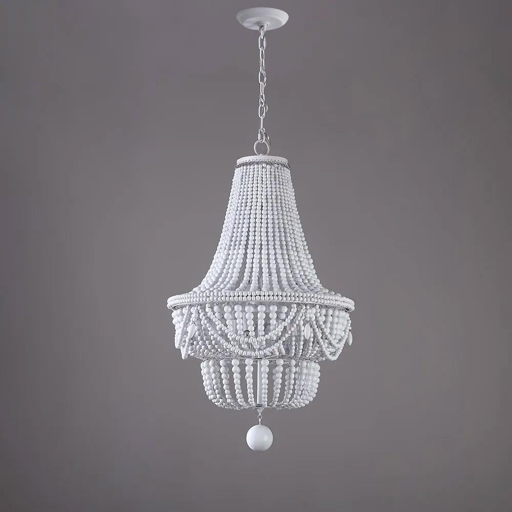 Kesarre Retro Wood Beaded Chandelier Empire Ceiling Light in Gray & Blue