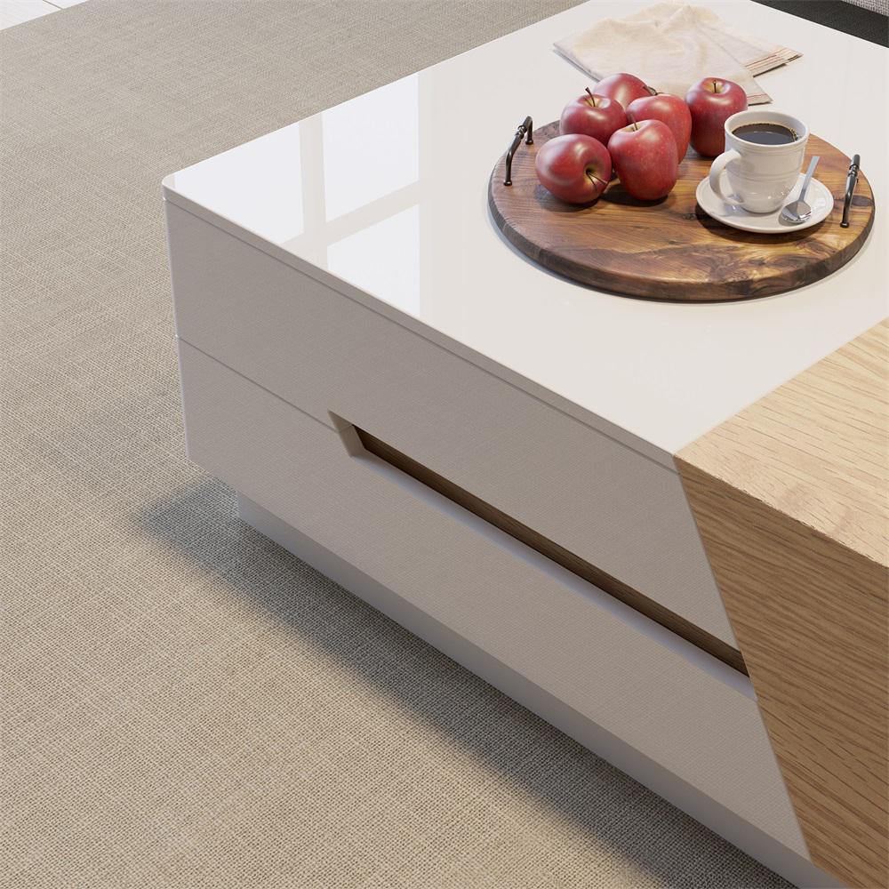 Pinkle 82'' Modern Wood Extendable Sliding Top Coffee Table with Storage in White Walnut