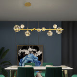 Modern Gold Kitchen Island Light LED Glass Globe 8-Light for Dining Doom