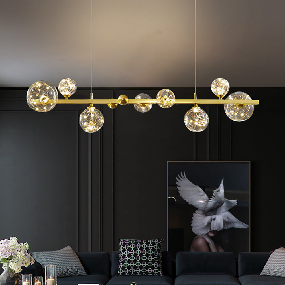 Modern Gold Kitchen Island Light LED Glass Globe 8-Light for Dining Doom