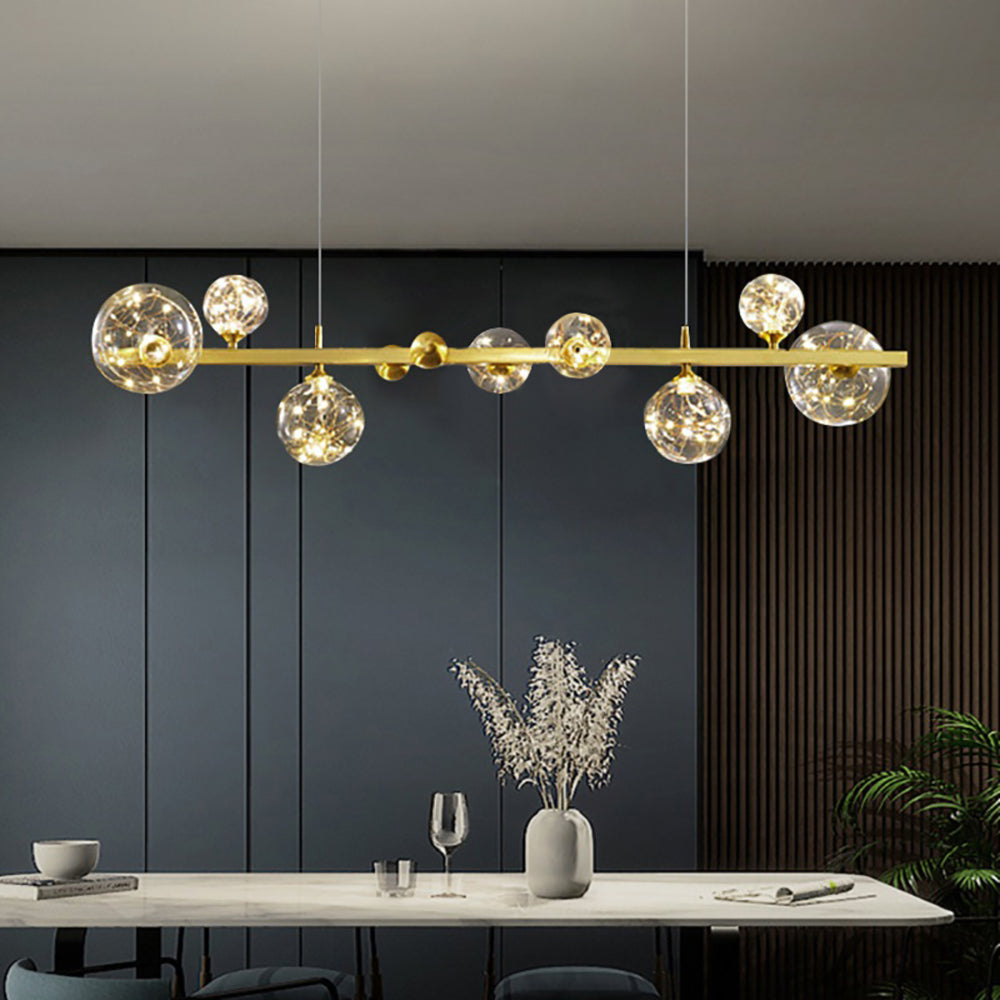 Modern Gold Kitchen Island Light LED Glass Globe 8-Light for Dining Doom