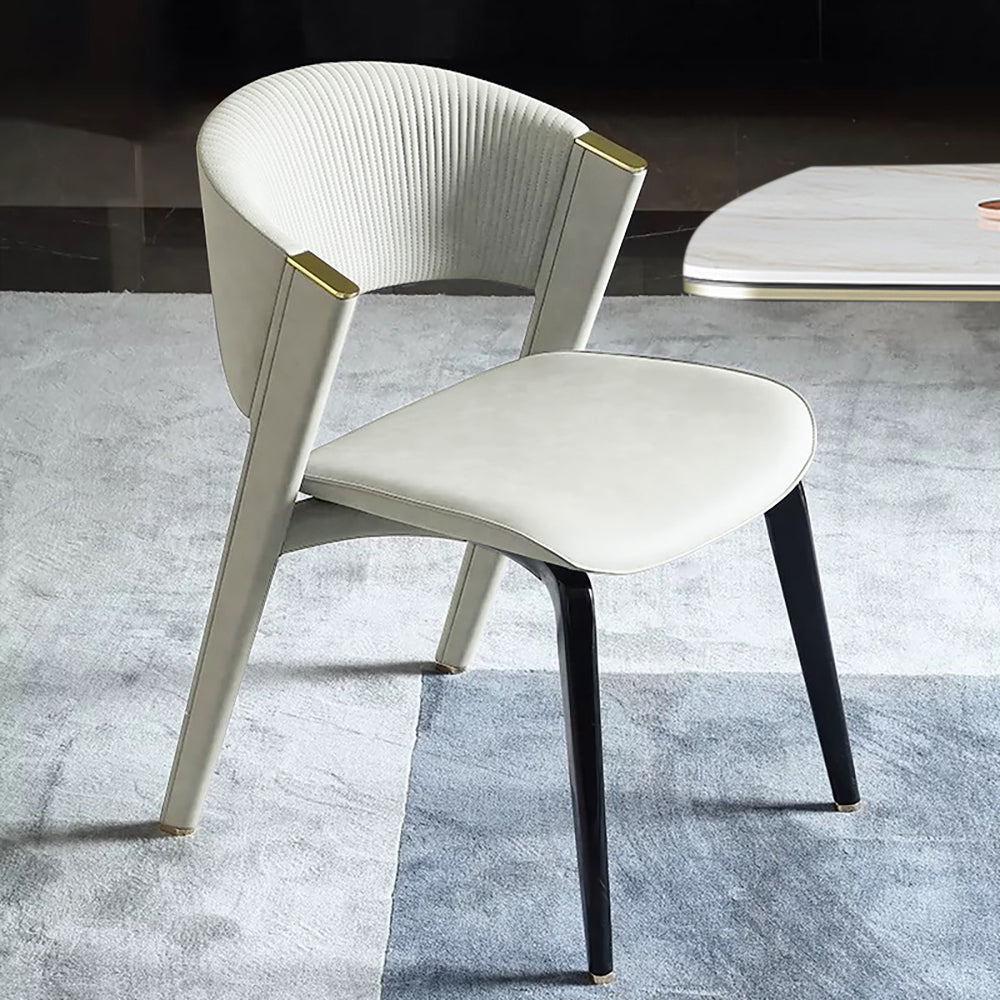 Modern Off White Dining Chair Faux Leather Upholstered Curved Back Set of 2
