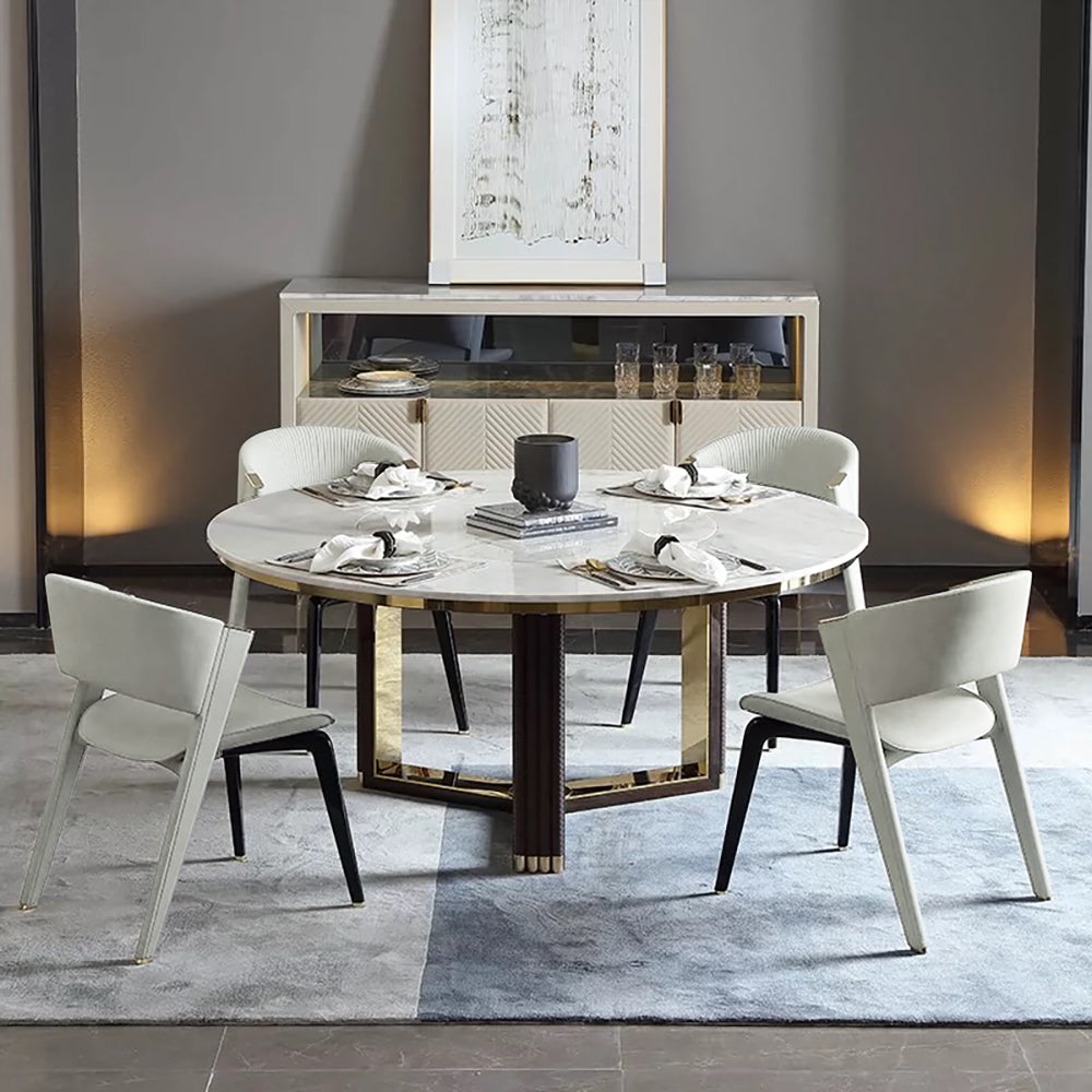 Modern Off White Dining Chair Faux Leather Upholstered Curved Back Set of 2