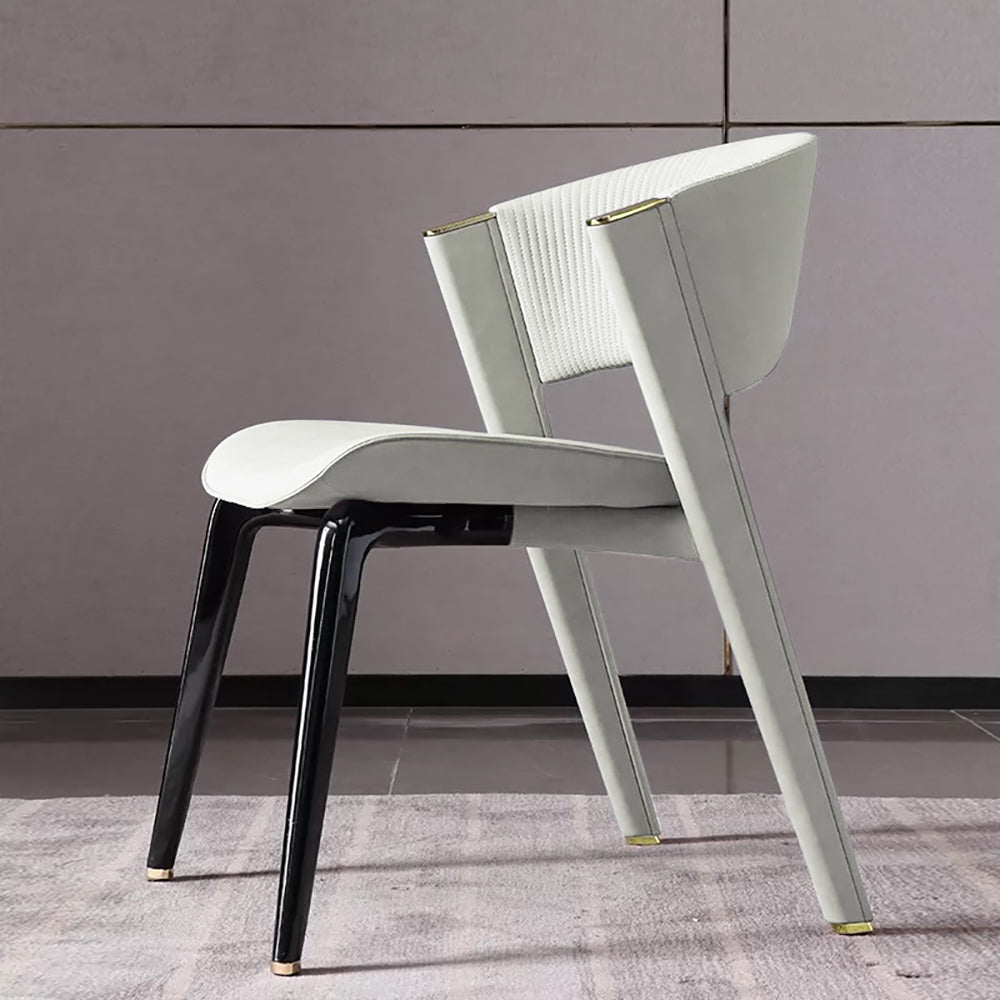Modern Off White Dining Chair Faux Leather Upholstered Curved Back Set of 2