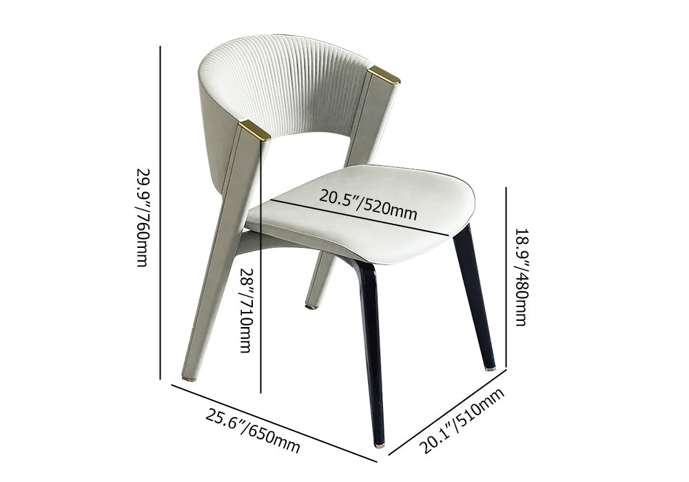 Modern Off White Dining Chair Faux Leather Upholstered Curved Back Set of 2