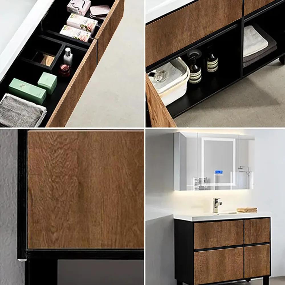36" Free-Standing Bathroom Vanity with Sink Rustic Single Sink Vanity with Drawers