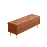 Modern Velvet Storage Bench Flip Top in Pink with Gold Legs