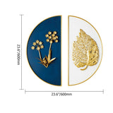 2 Pieces Glam Metal Wall Decor Home Art in Gold & Blue with Semi-Circle Design