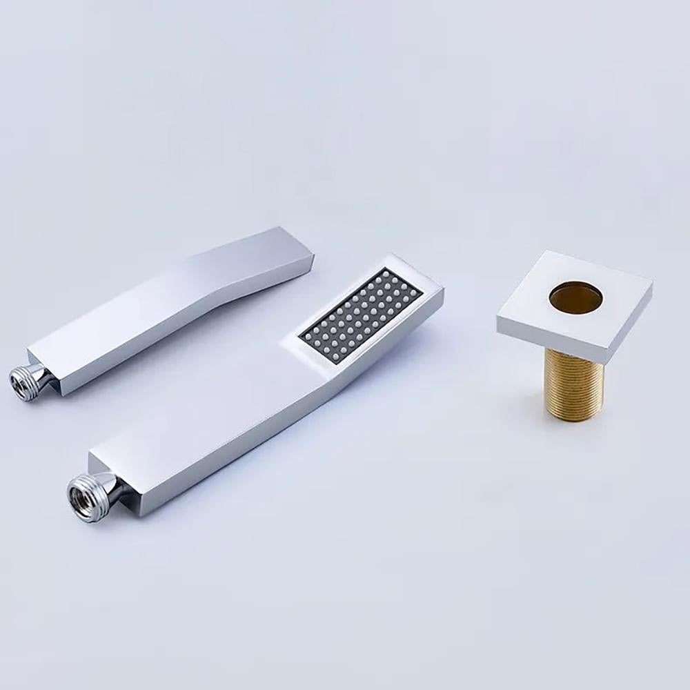 Waterfall Deck-Mount Roman Tub Faucet with Handshower in Brushed Gold