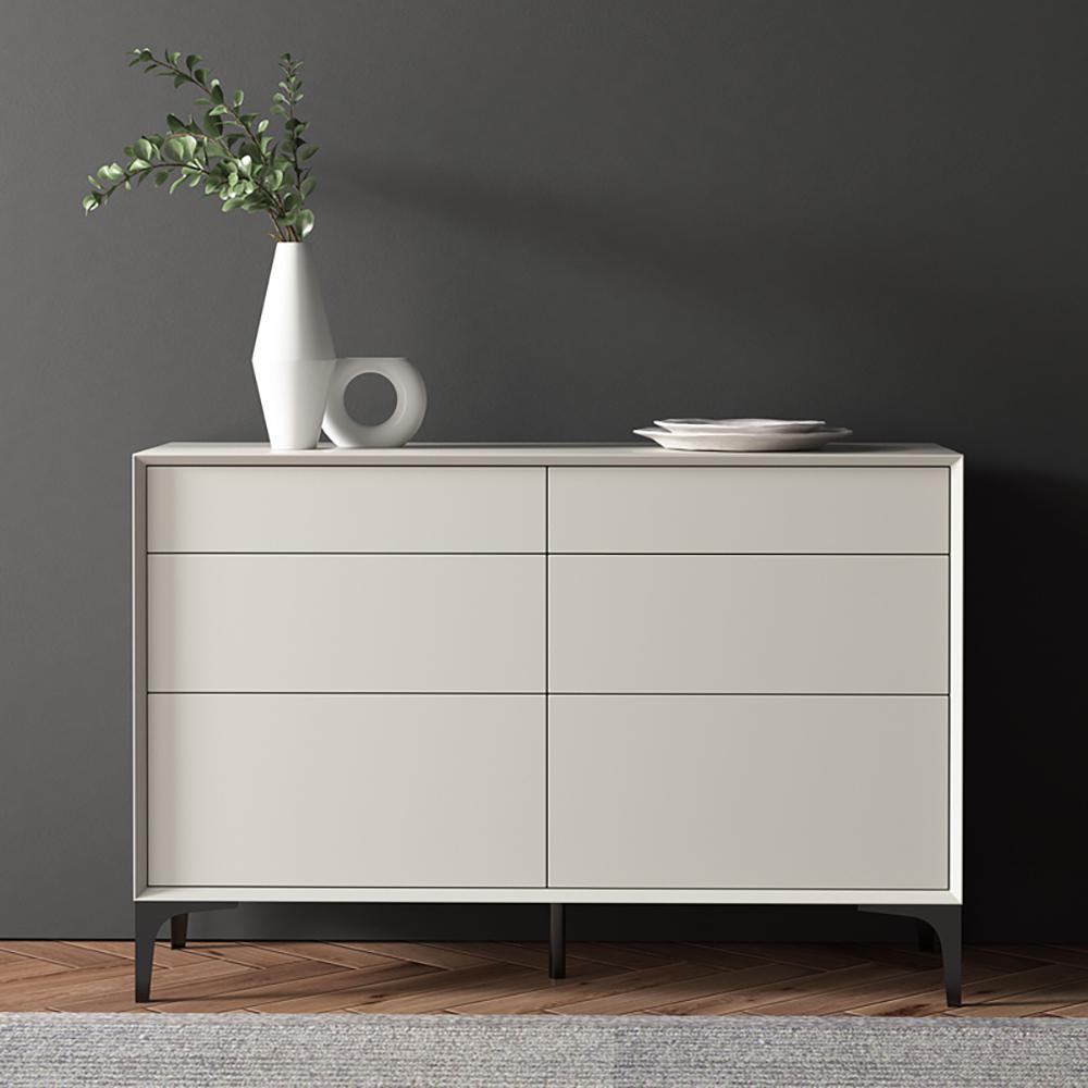 47.2" Minimalist Off White Dresser Accent 6-Drawer Cabinet