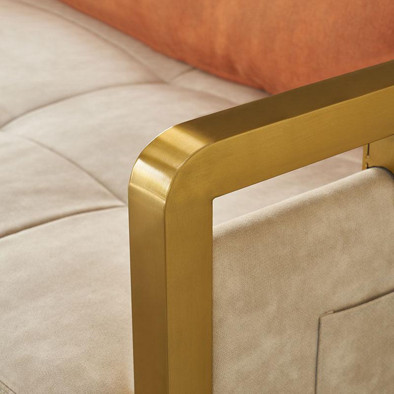 Modern King Convertible Sleeper Sofa Gold Metal Beige Upholstered Sofa Bed Pillow Included