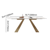63" Contemporary White Rectangular Stone Dining Table Gold X-Base Dinner Table