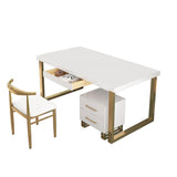 55" Modern White Office Desk Executive Desk with 3 Drawers & 1 Cabinet & 1 Chair