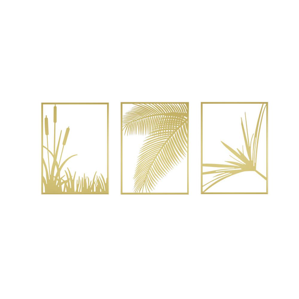 3 Pieces Modern Gold Metal Wall Decor Plant Art with Rectangle Frame