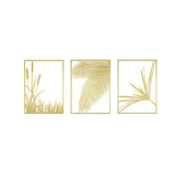 3 Pieces Modern Gold Metal Wall Decor Plant Art with Rectangle Frame