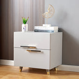 Grayish White Nightstand Modern 2-Drawer Bedside Table Gold Pulls