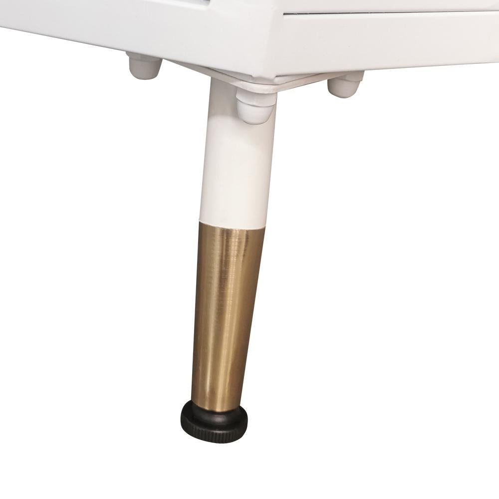 Modern White Corner Floor Display Cabinet with Storage & Glass Door & Faux Marble Top