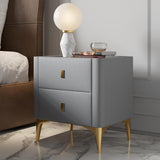 Modern Off White Nightstand 2-Drawer Bedside Cabinet with Stone Top & Microfiber Leather