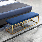 Modern Blue Velvet Bedroom Bench with Gold Metal Frame