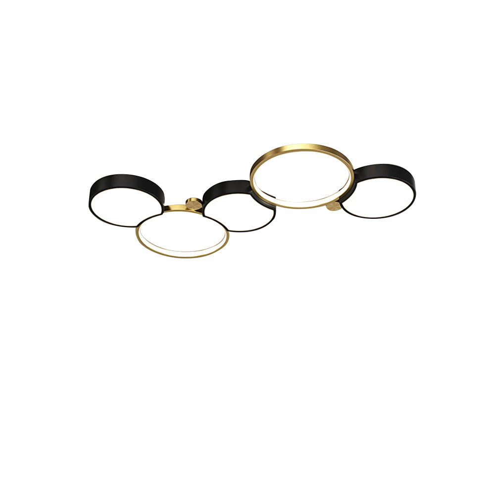 Multi-Circles 5-Light LED Flush Mount Ceiling Light in Black & Gold