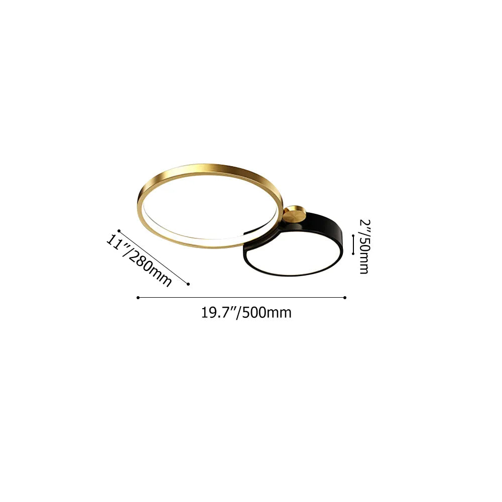 Multi-Circles 5-Light LED Flush Mount Ceiling Light in Black & Gold