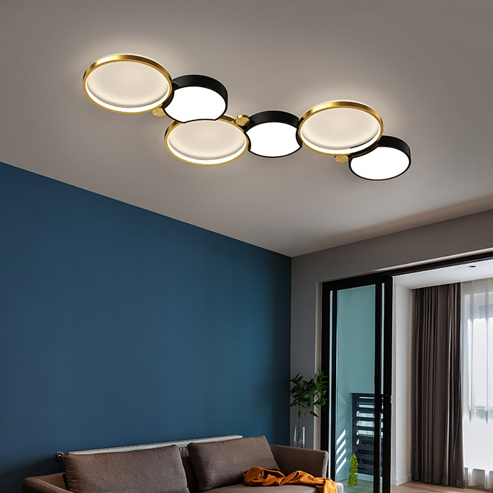 Multi-Circles 5-Light LED Flush Mount Ceiling Light in Black & Gold