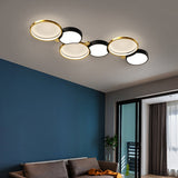 Multi-Circles 5-Light LED Flush Mount Ceiling Light in Black & Gold