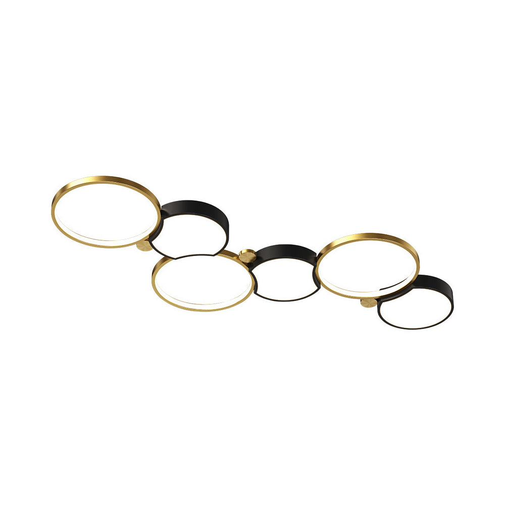 Multi-Circles 5-Light LED Flush Mount Ceiling Light in Black & Gold