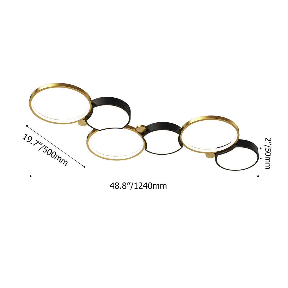 Multi-Circles 5-Light LED Flush Mount Ceiling Light in Black & Gold