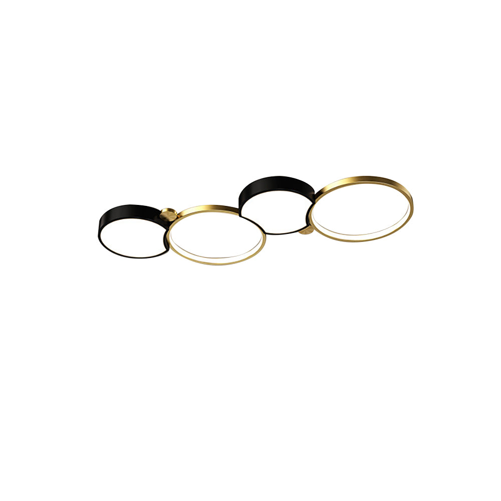 Multi-Circles 5-Light LED Flush Mount Ceiling Light in Black & Gold