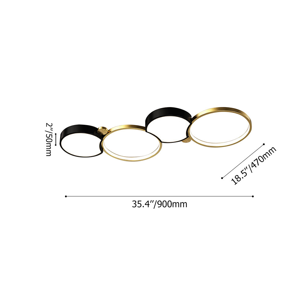 Multi-Circles 5-Light LED Flush Mount Ceiling Light in Black & Gold