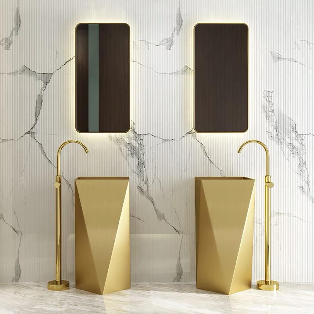 Gold Modern Luxury Stainless Steel Sink Pedestal Sink Freestanding