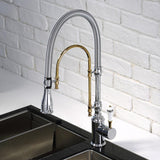 High Arc Dual-Mode Pull-Down Kitchen Faucet Solid Brass with Porcelain Handle