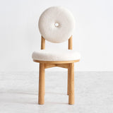Modern White Boucle Dining Chair Side Chair Natural Wood Legs