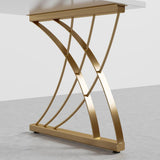 47" Modern White Rectangular Home Office Desk with Pine Wood Table Top & Gold Frame