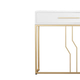 Narrow Console Table with Drawers Wood Top in White