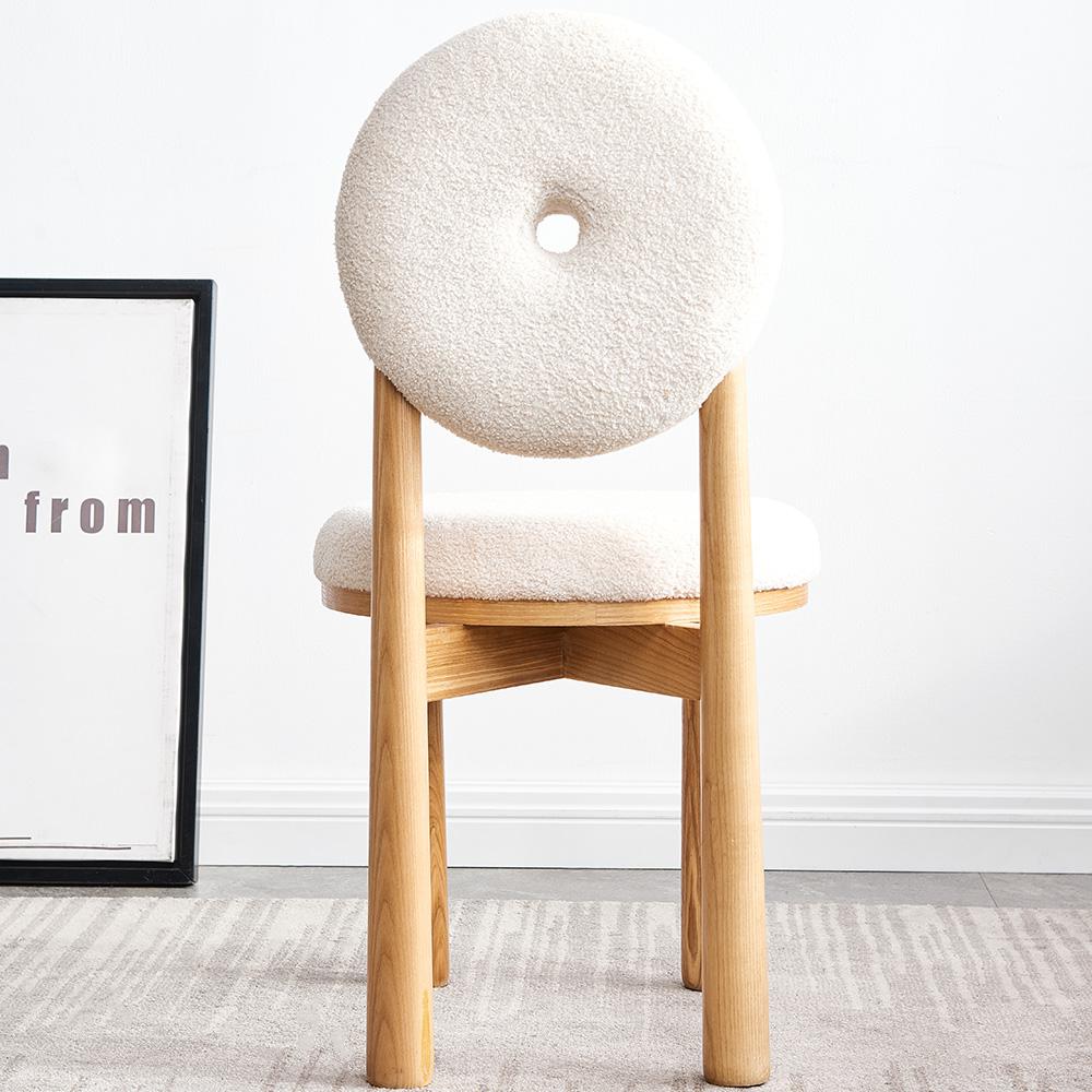 Modern White Boucle Dining Chair Side Chair Natural Wood Legs